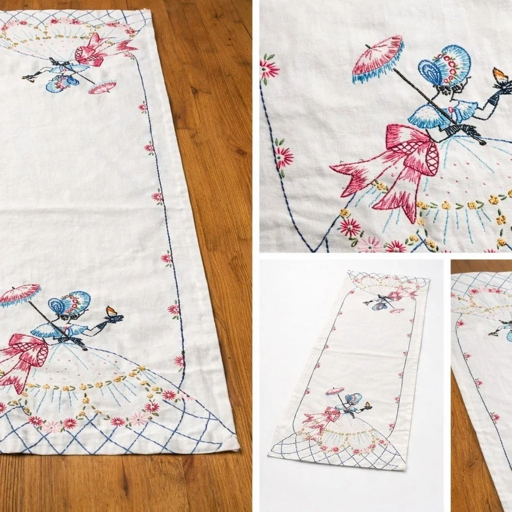 Embroidered Table Runner with Elegant Women‎ Design